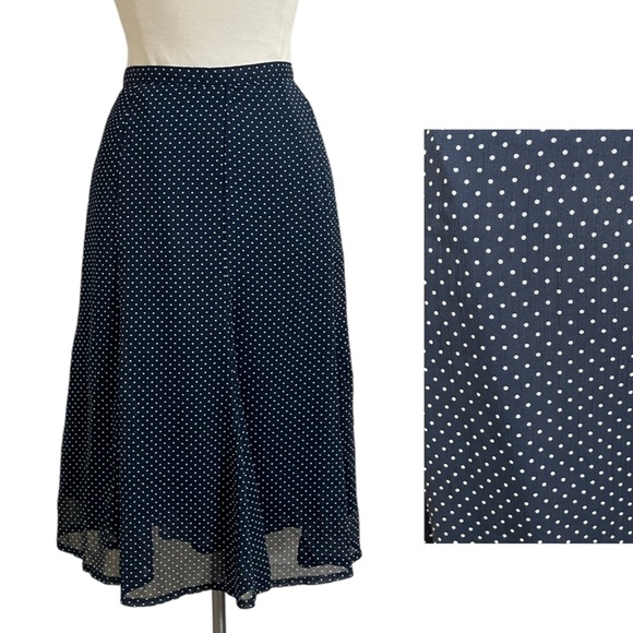 Vintage Dresses & Skirts - VINTAGE SAG HARBOR Womens Navy Blue and White Polka Dot Skirt Size Petite